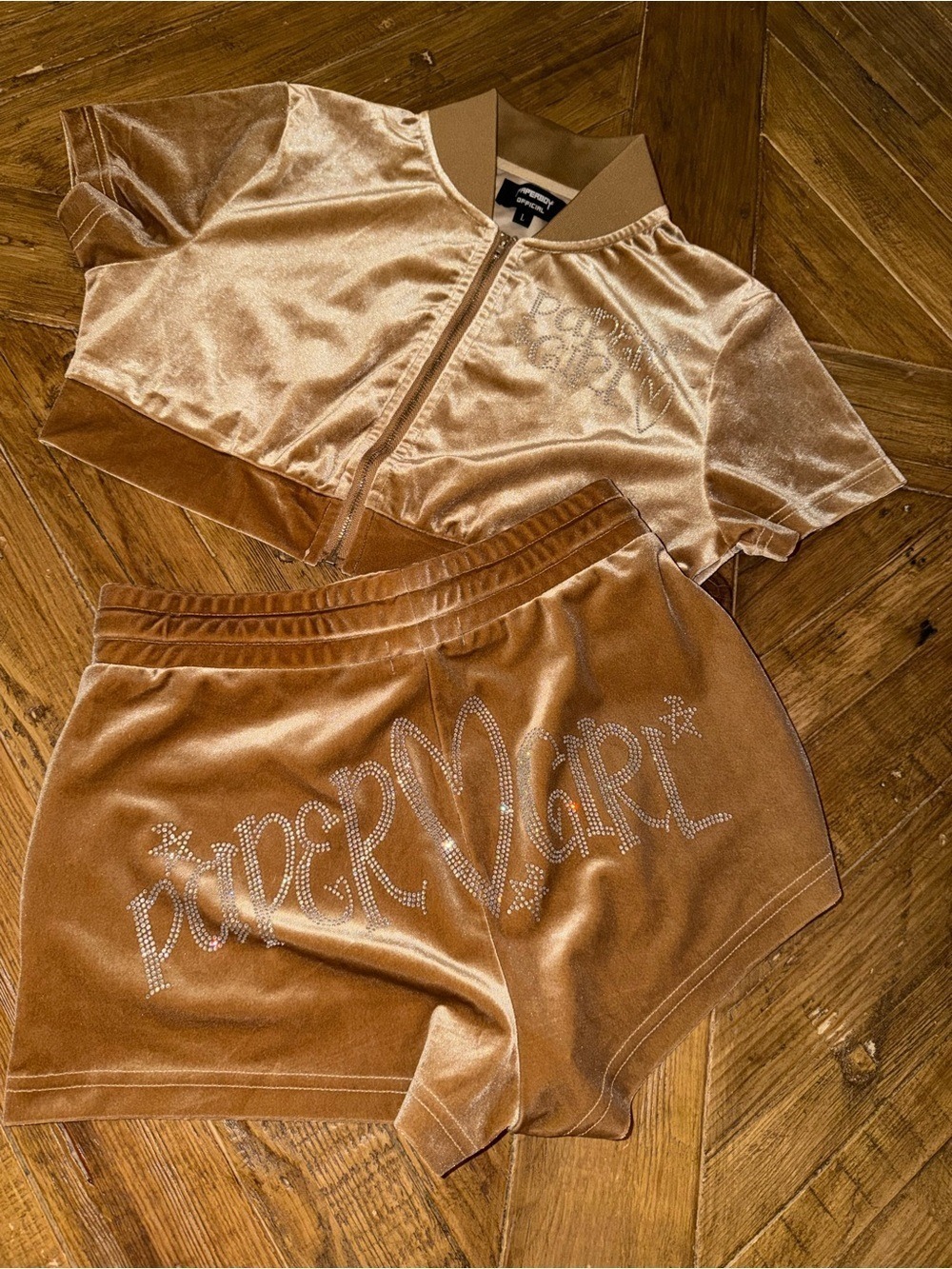 Y2K *Paperboy Official Velvet "Paper Girl" Rhinestone 2-Piece Set -Size Large - Picture 5 of 16